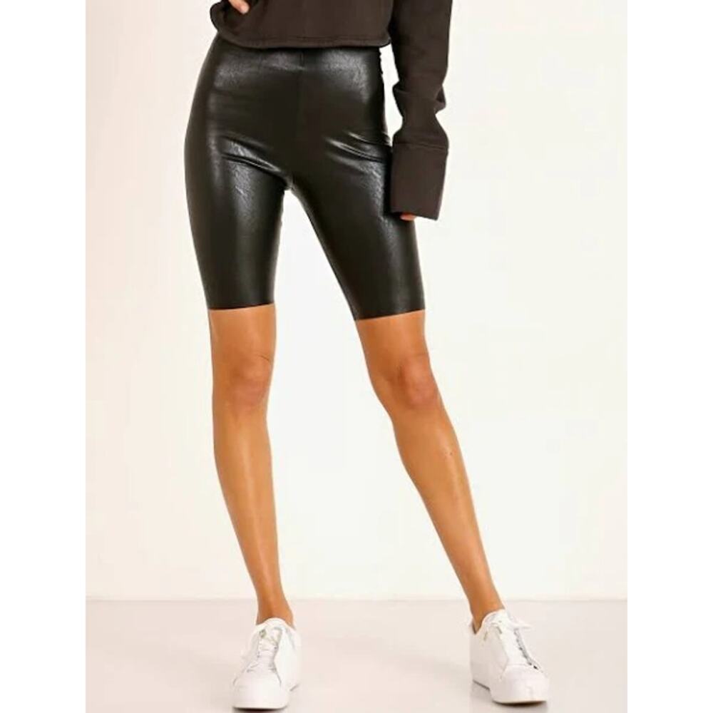 Commando Black Faux Leather High Rise Biker Shorts Med Fall Layering